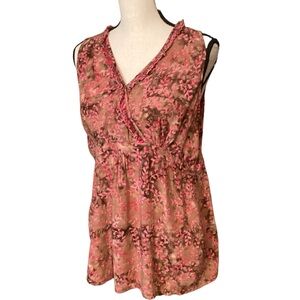 Nomadic Traders Sleeveless Lightweight Floral V Crossover Ruffle Neck Blouse Top